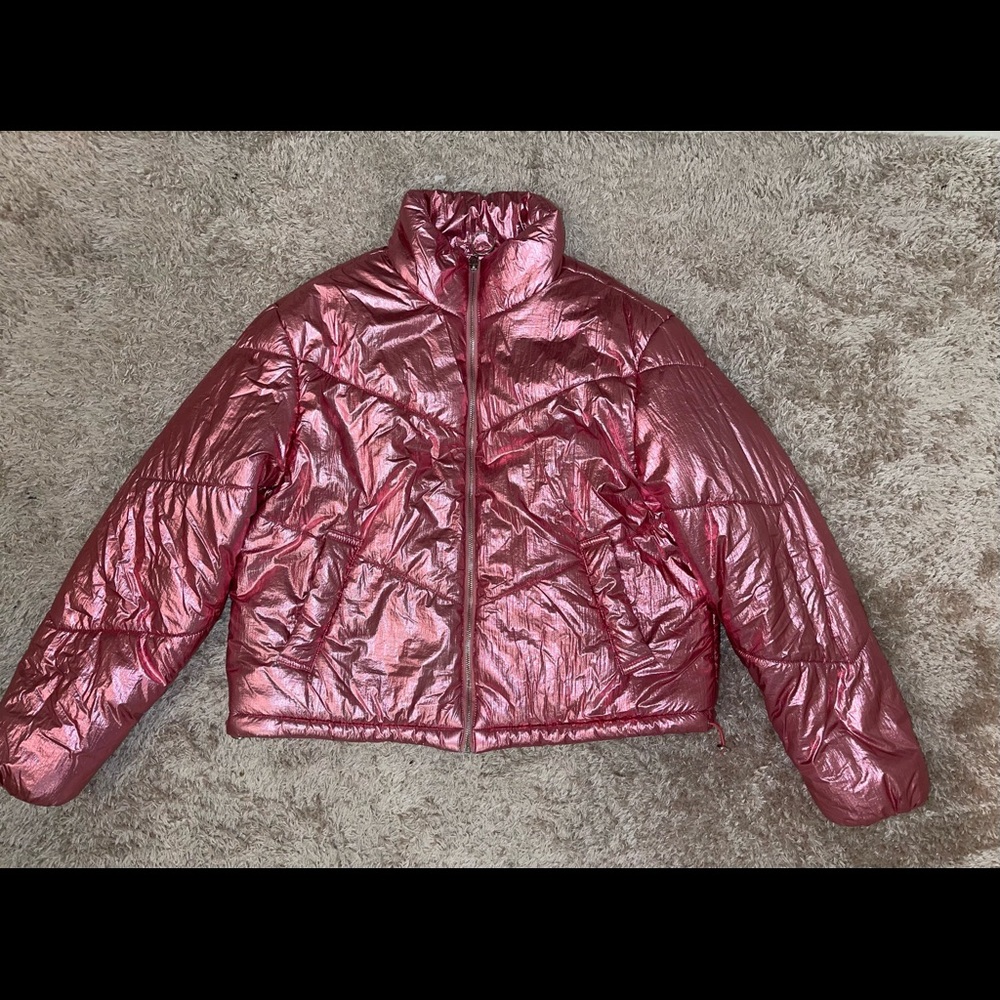 Metallic Pink Puffer Jacket Size Medium